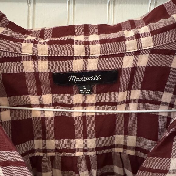 Madewell Red/Cream Plaid Drape Collar Shirt - Picture 3 of 3